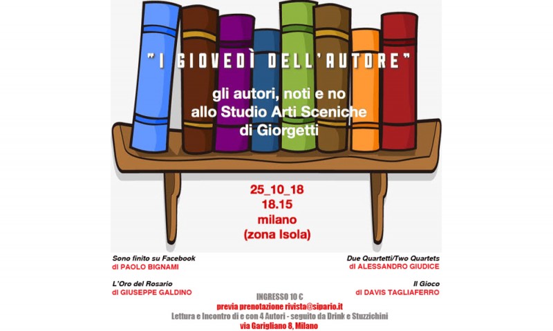 MILANO: &quot;I Giovedì dell&#039;Autore&quot; allo Studio Arti Sceniche di Sipario - 25 ottobre, ore 18.15