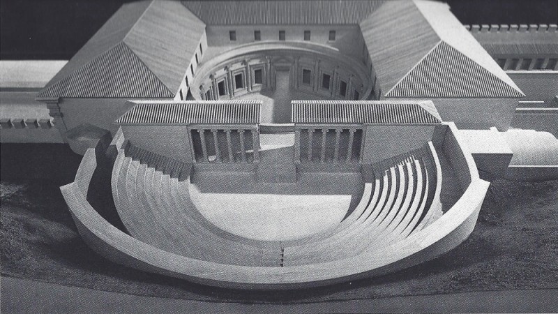 Raffaello, il progetto per Villa Madama con in primo piano il teatro (modello ricostruito dall’Officina Modellisti Pietro Ballico di Schio (Vicenza) per la mostra “Raffaello architetto” tenuta nel Palazzo dei Conservatori, Roma 1984).